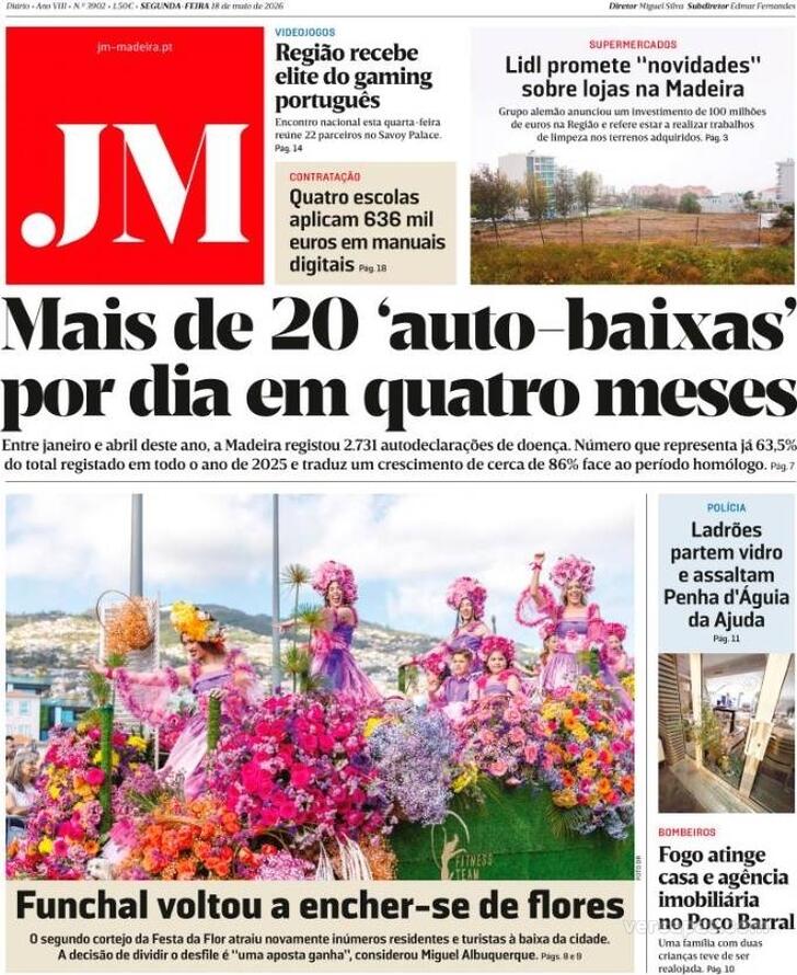 Capa Jornal da Madeira - 2026-05-18