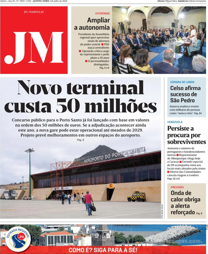 Capa Jornal da Madeira - 2026-07-02
