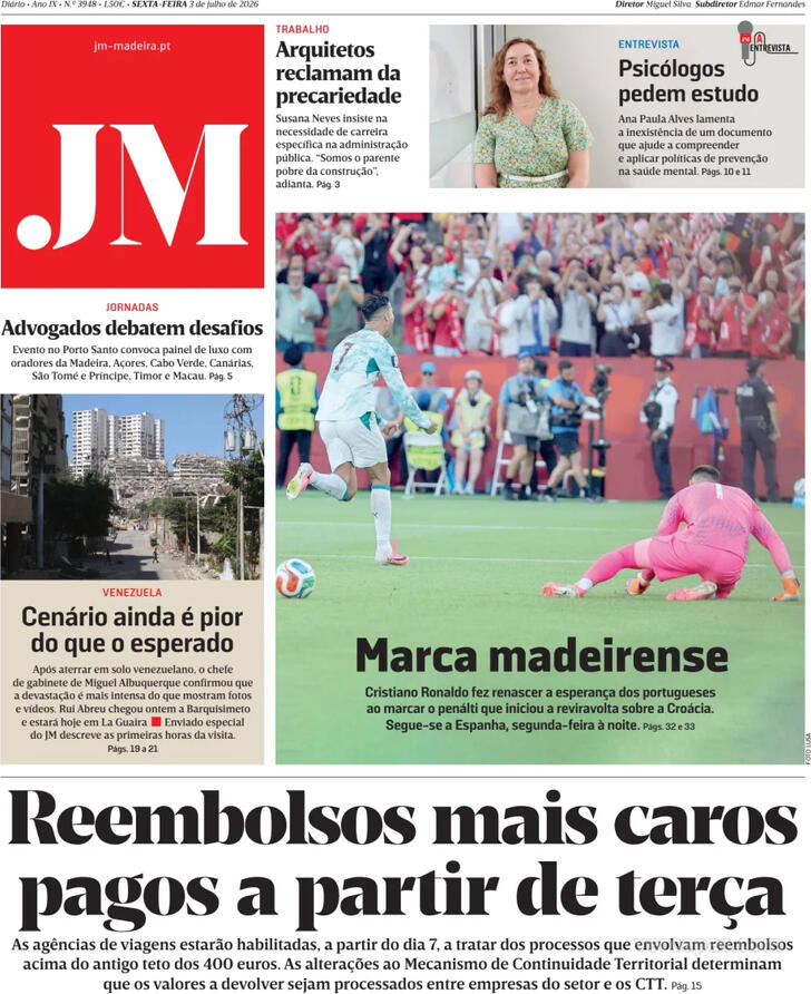 Capa Jornal da Madeira - 2026-07-03