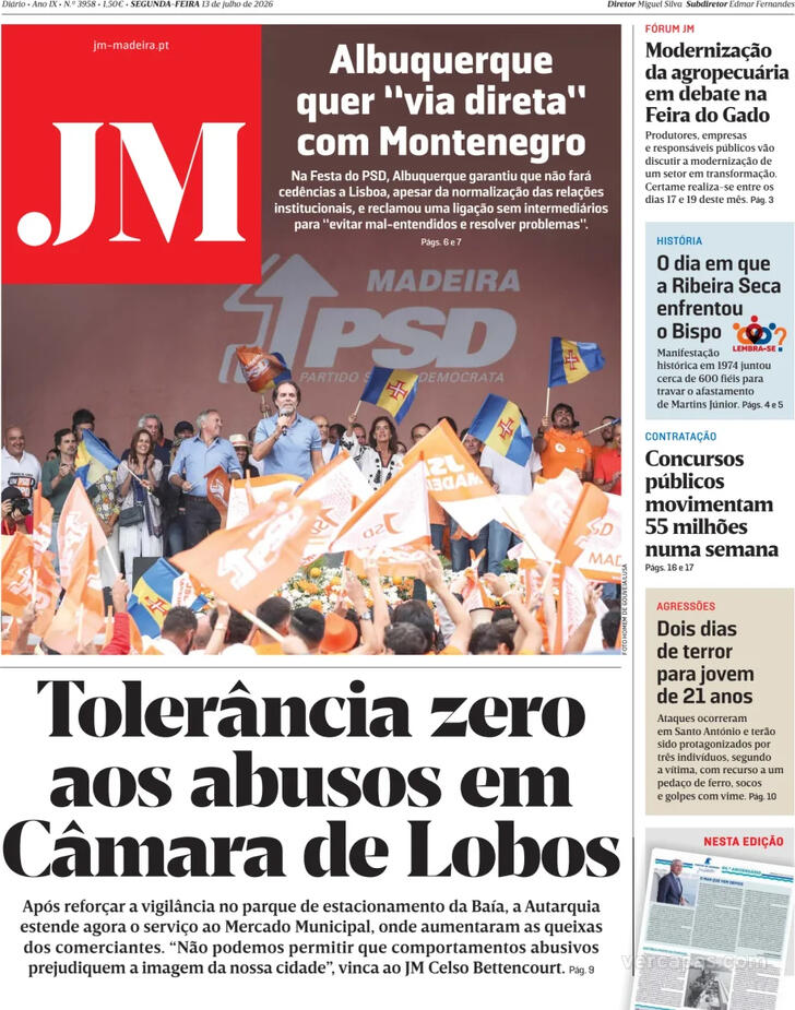 Capa Jornal da Madeira - 2026-07-13