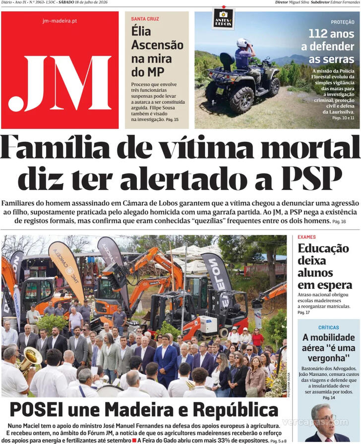 Capa Jornal da Madeira - 2026-07-18