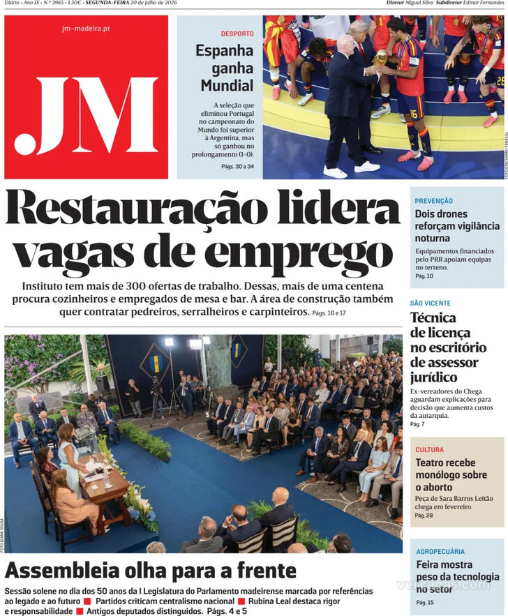 Capa Jornal da Madeira - 2026-07-20