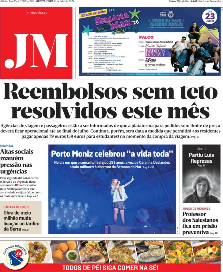 Capa Jornal da Madeira - 2026-07-23