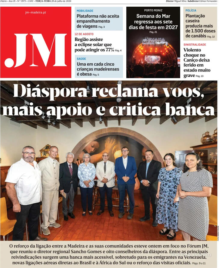 Capa Jornal da Madeira - 2026-07-28