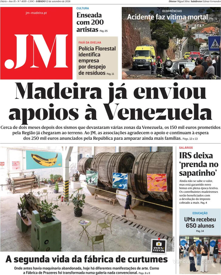 Capa Jornal da Madeira - 2026-09-12