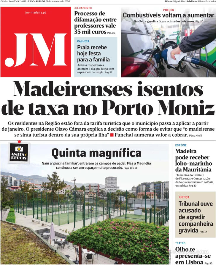 Capa Jornal da Madeira - 2026-09-26