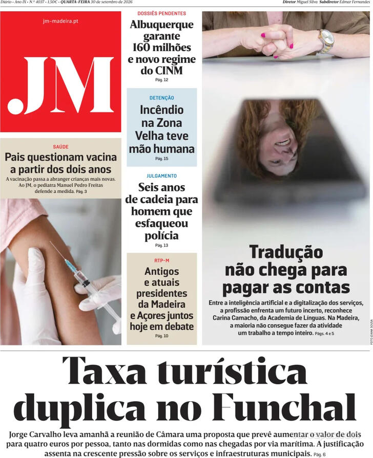 Capa Jornal da Madeira - 2026-09-30