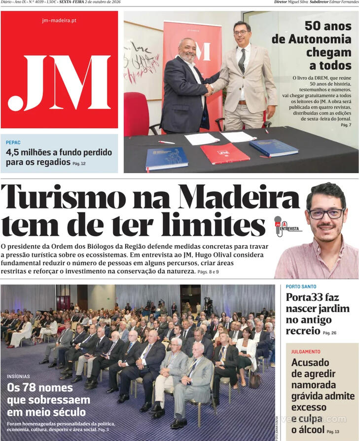 Capa Jornal da Madeira - 2026-10-02
