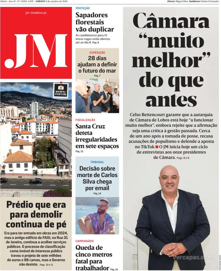 Capa Jornal da Madeira - 2026-10-03