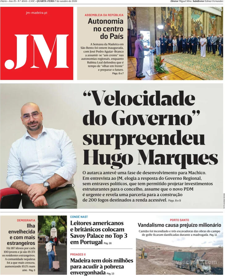 Capa Jornal da Madeira - 2026-10-07