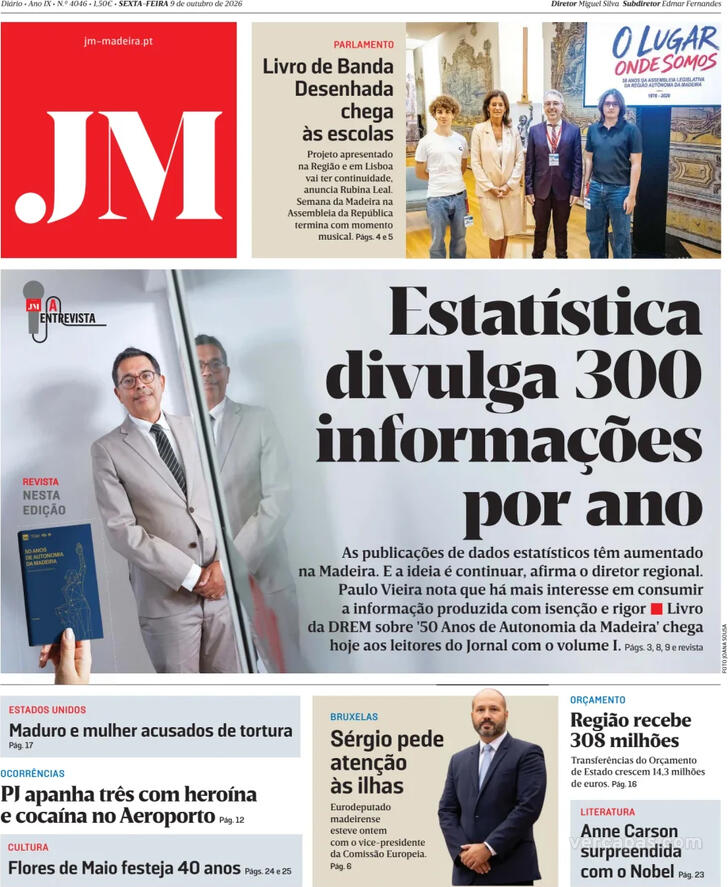 Capa Jornal da Madeira - 2026-10-09