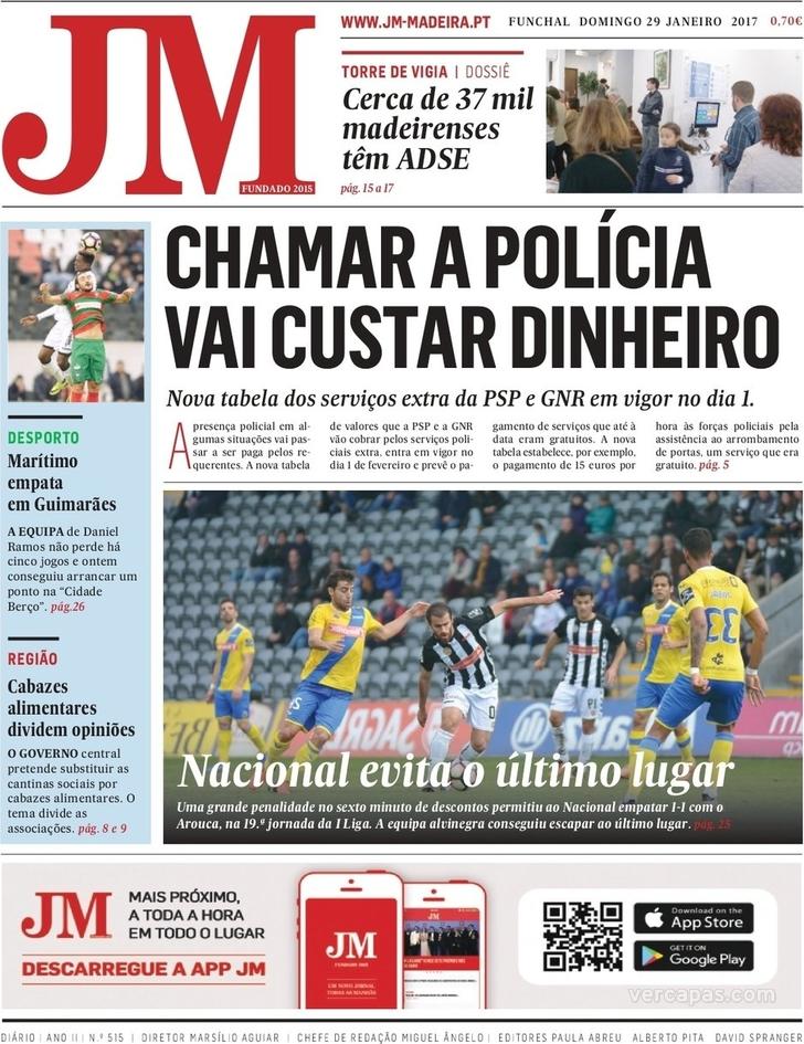 Capa - Jornal da Madeira de 2017-01-29