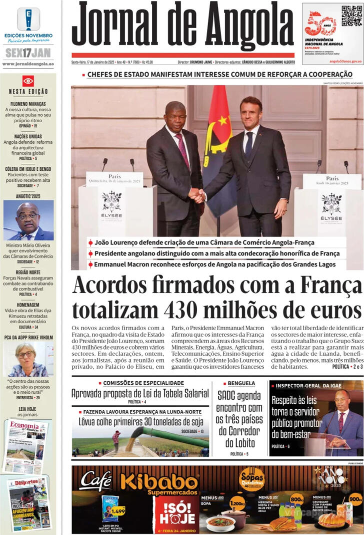 Capa Jornal de Angola de 20250117