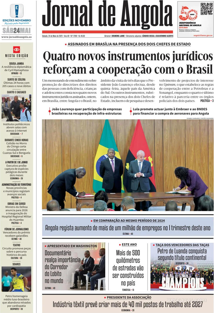 Capa Jornal de Angola - 2025-05-24