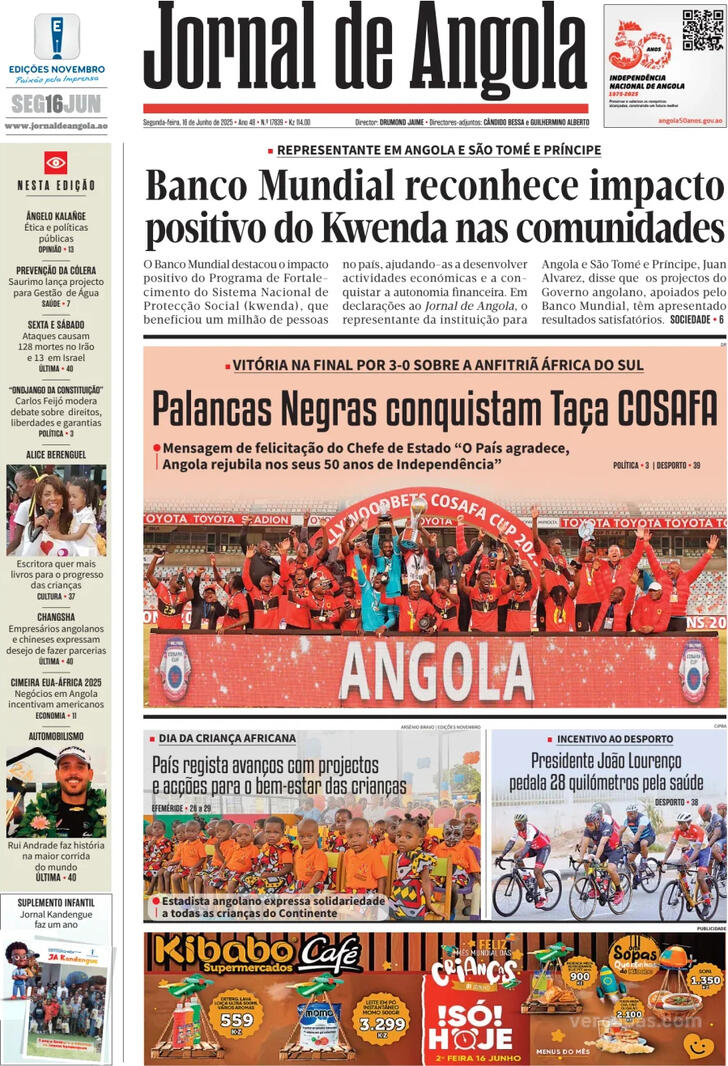 Capa Jornal de Angola - 2025-06-16