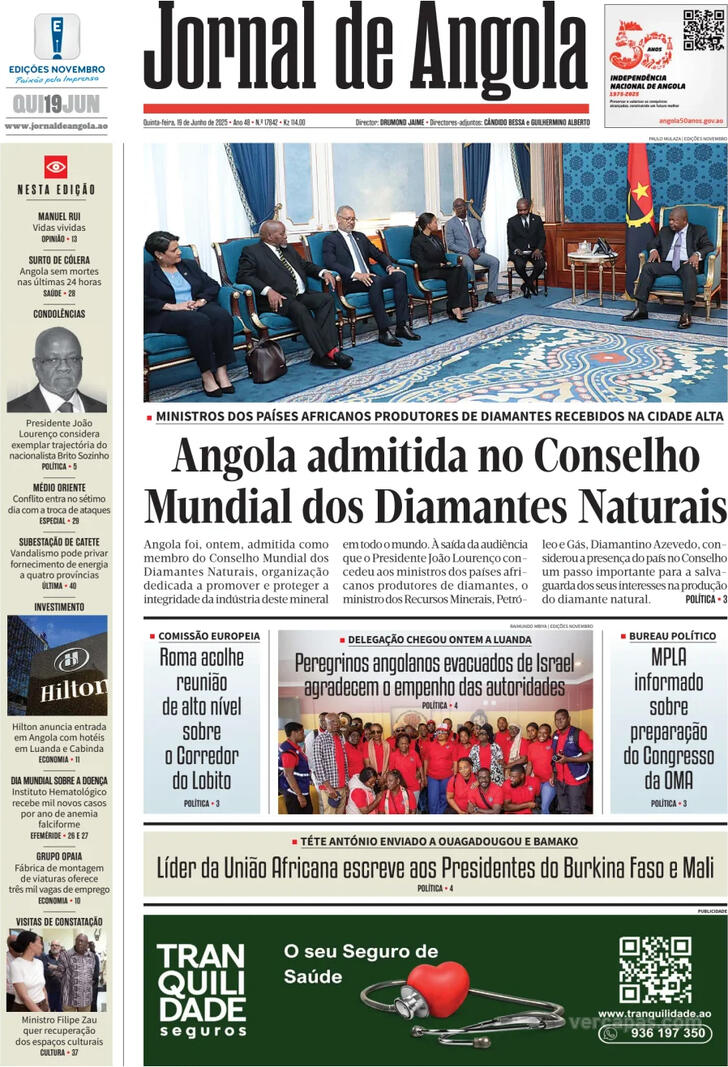 Capa Jornal de Angola - 2025-06-19