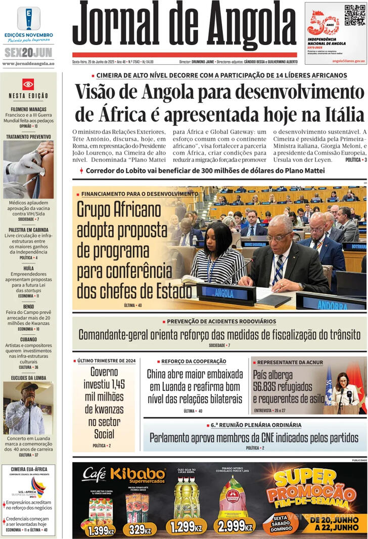 Capa Jornal de Angola - 2025-06-20