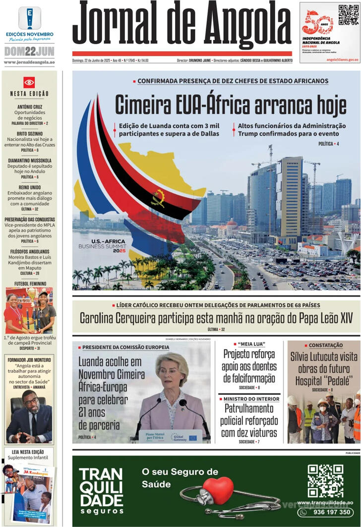 Capa Jornal de Angola - 2025-06-22
