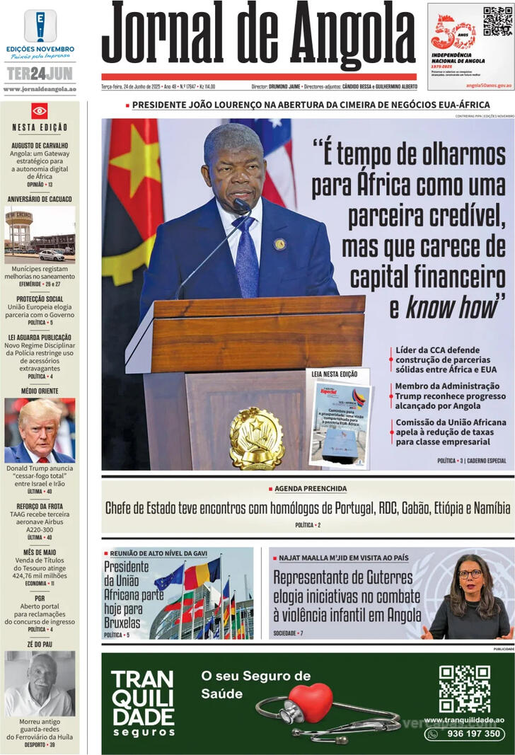 Capa Jornal de Angola - 2025-06-24