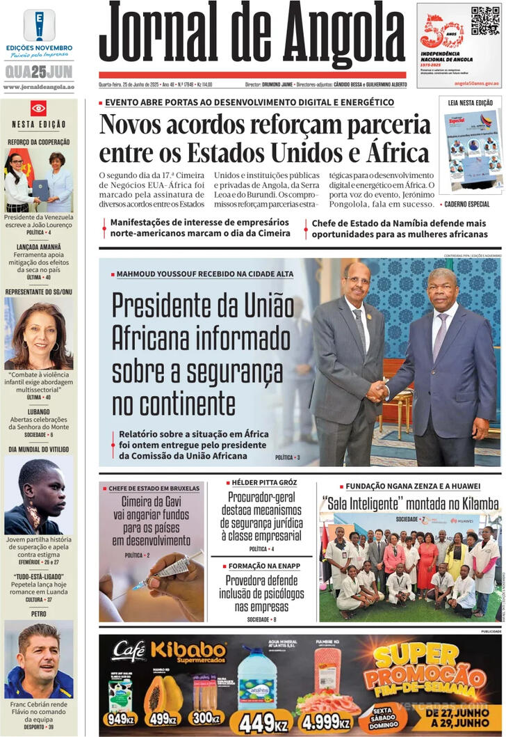 Capa Jornal de Angola - 2025-06-25
