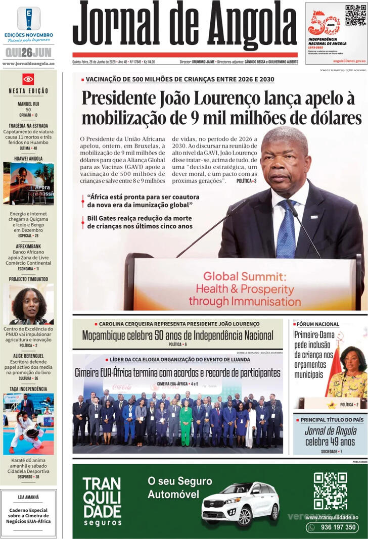 Capa Jornal de Angola - 2025-06-26