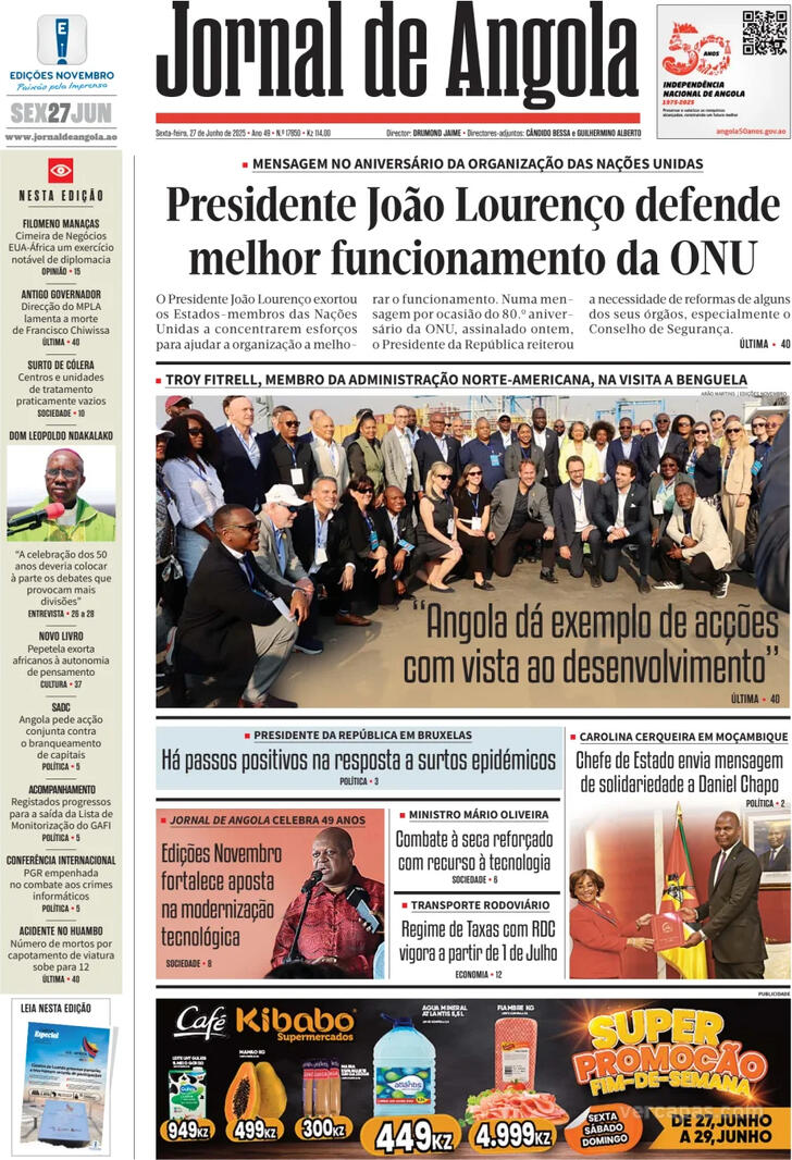 Capa Jornal de Angola - 2025-06-27
