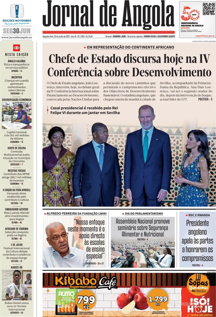Capa Jornal de Angola - 2025-06-30