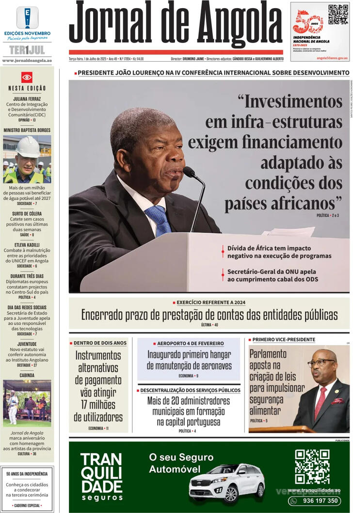 Capa Jornal de Angola - 2025-07-01