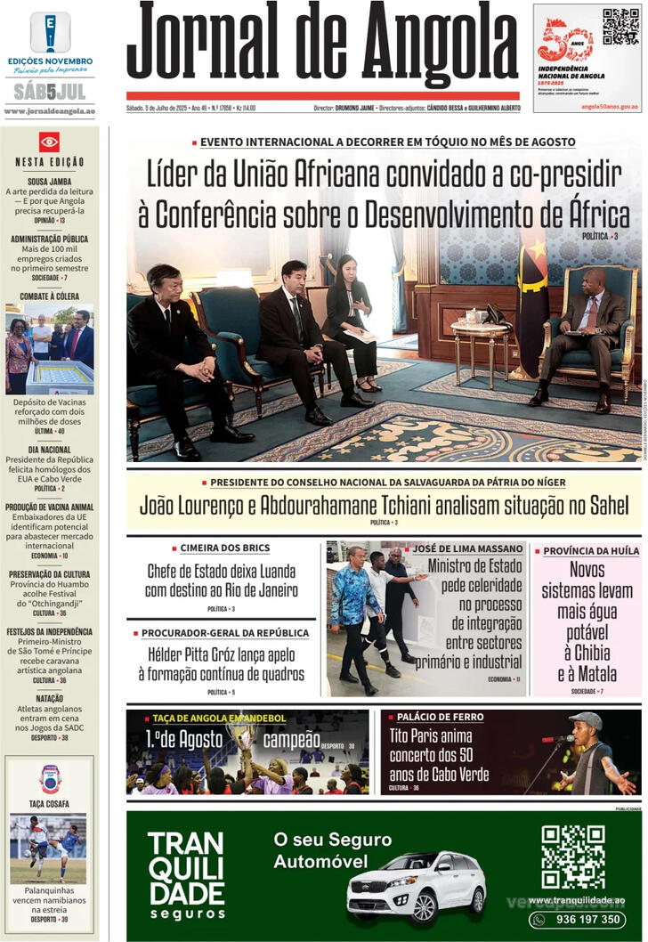 Capa Jornal de Angola - 2025-07-05
