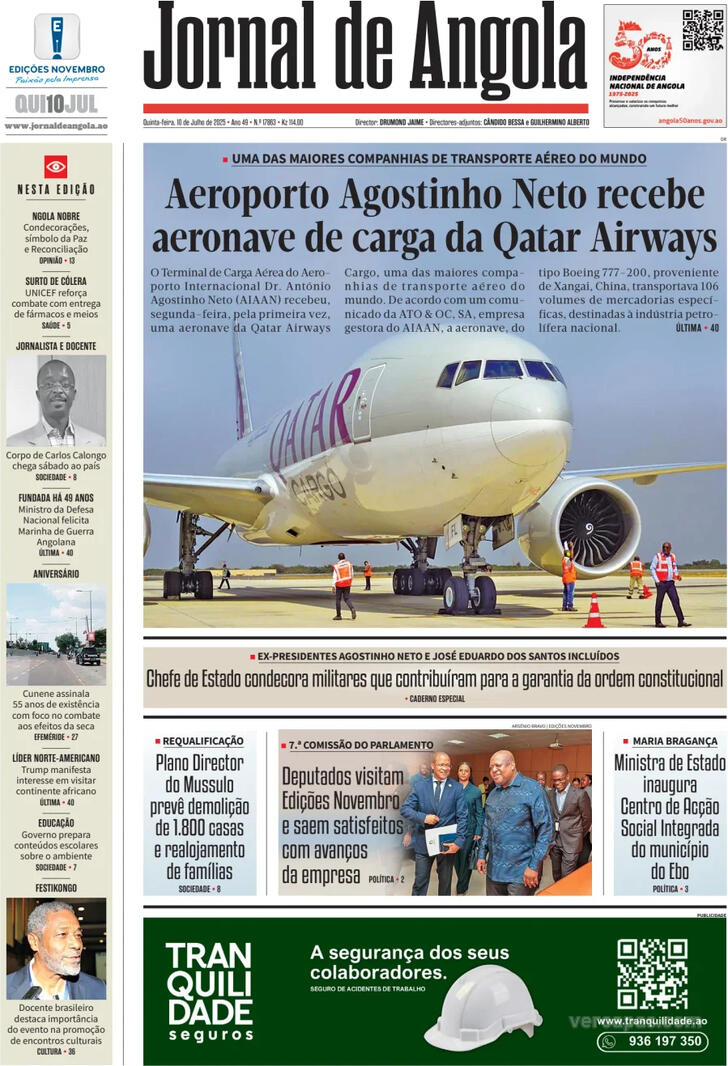 Capa Jornal de Angola - 2025-07-10