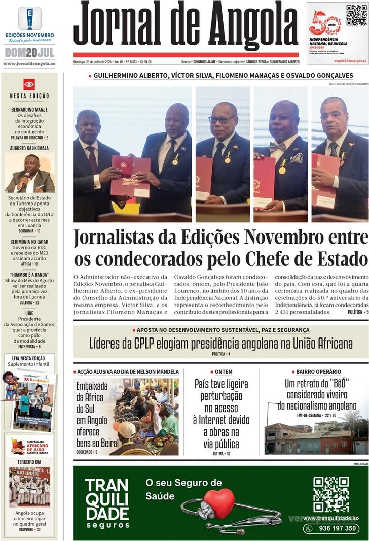 Capa Jornal de Angola - 2025-07-20