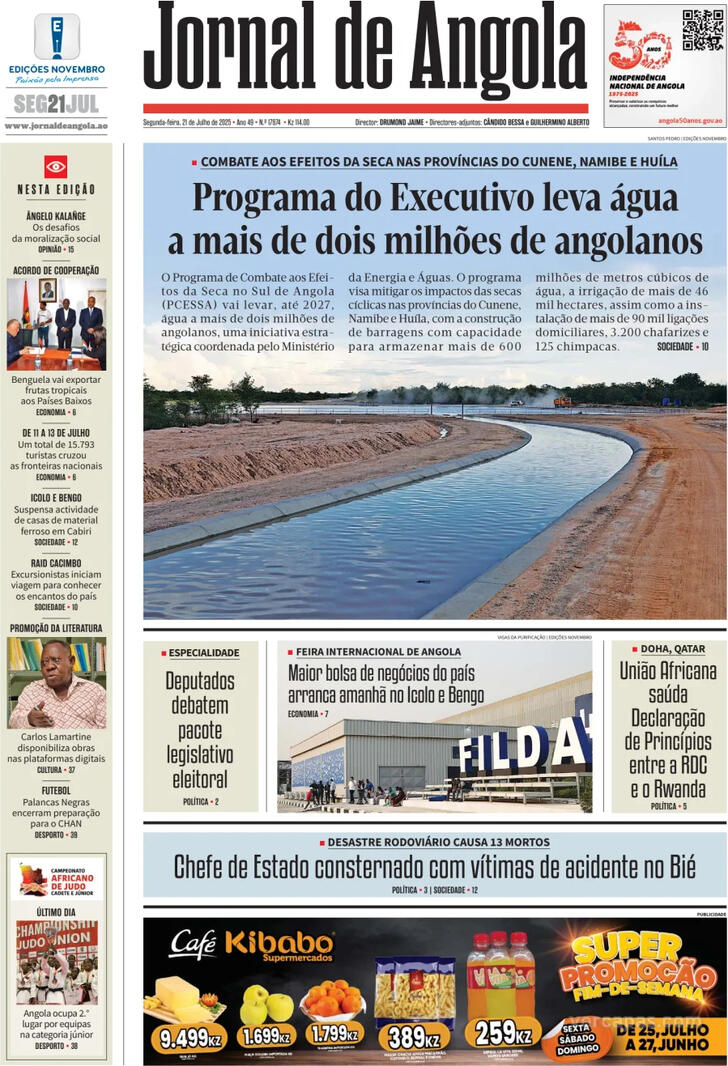 Capa Jornal de Angola - 2025-07-21