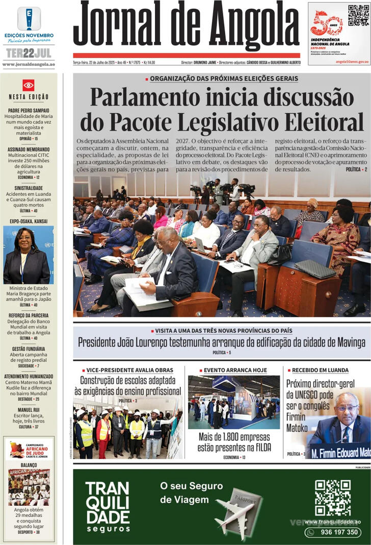Capa Jornal de Angola - 2025-07-22