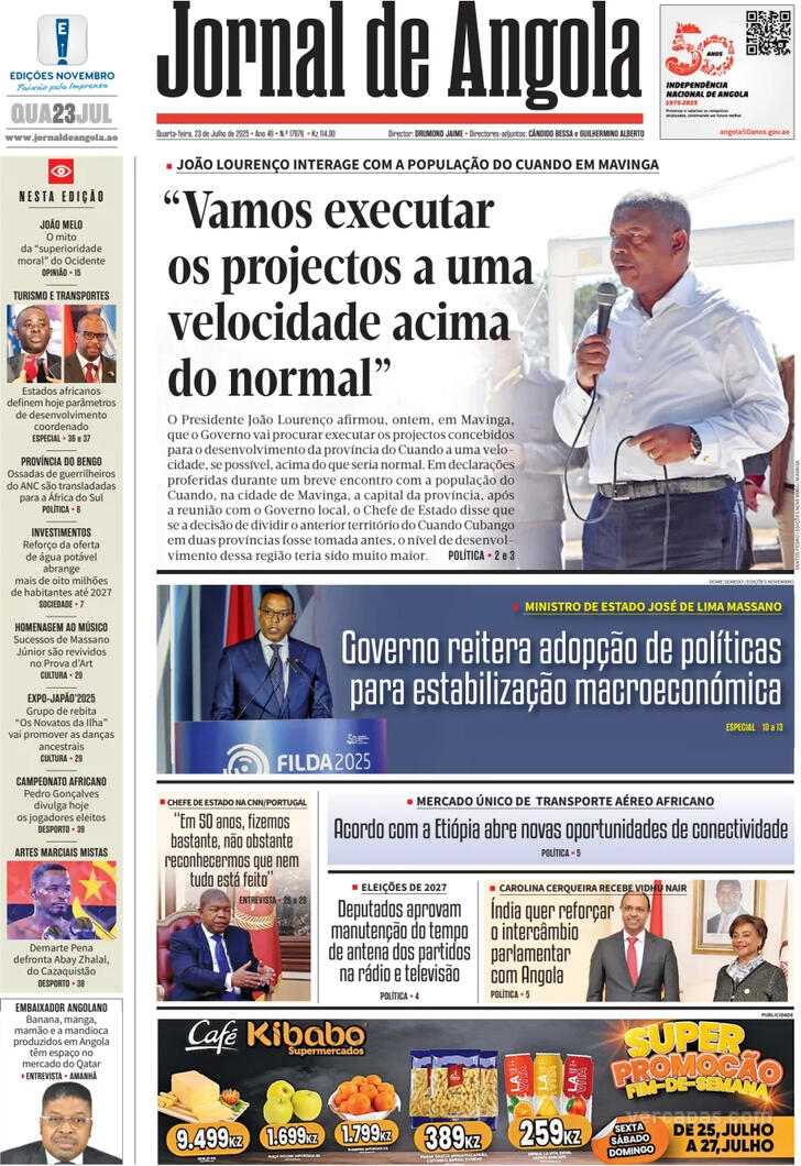 Capa Jornal de Angola - 2025-07-23