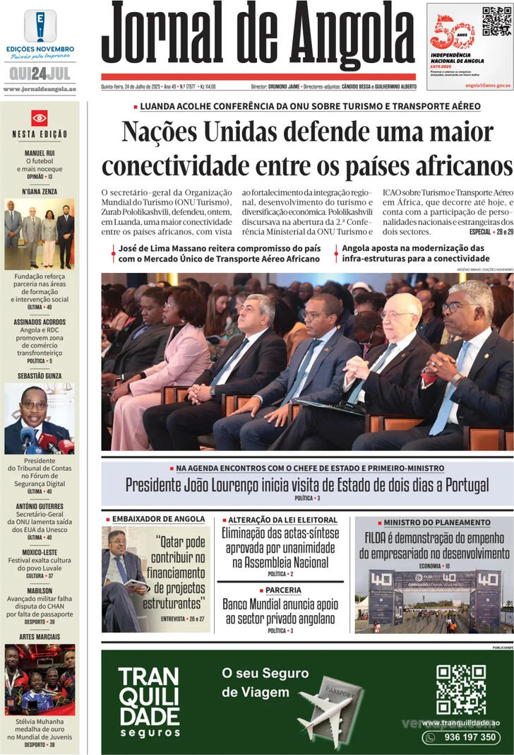 Capa Jornal de Angola - 2025-07-24