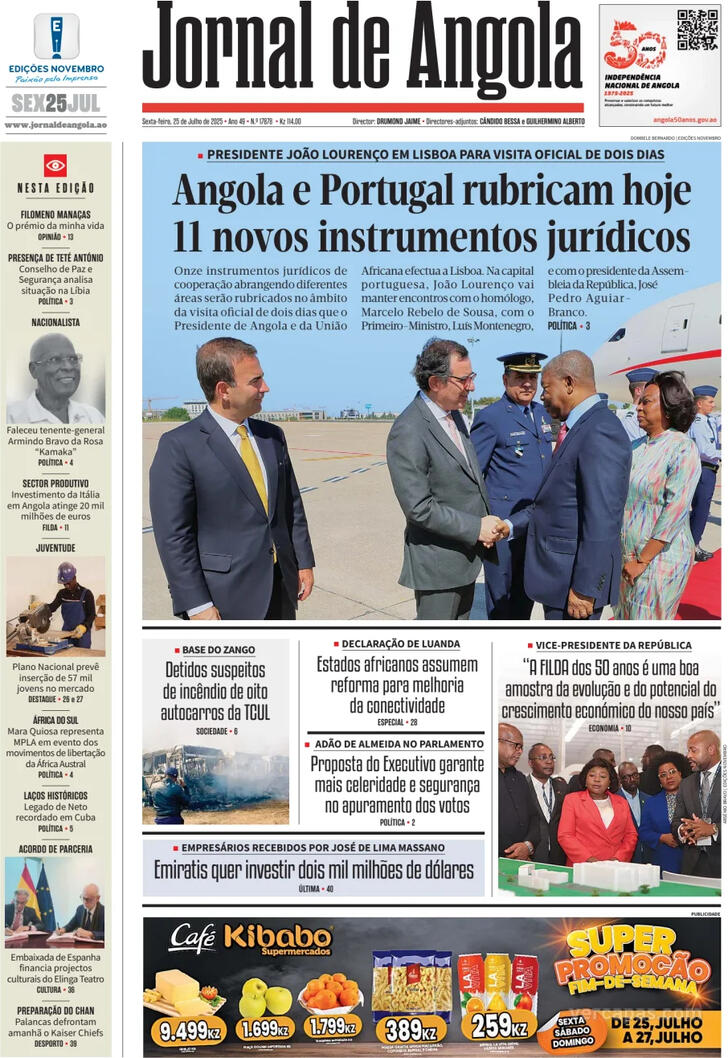 Capa Jornal de Angola - 2025-07-25