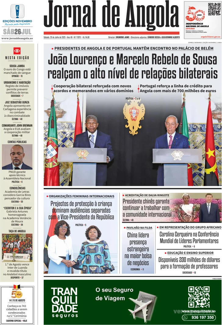 Capa Jornal de Angola - 2025-07-26