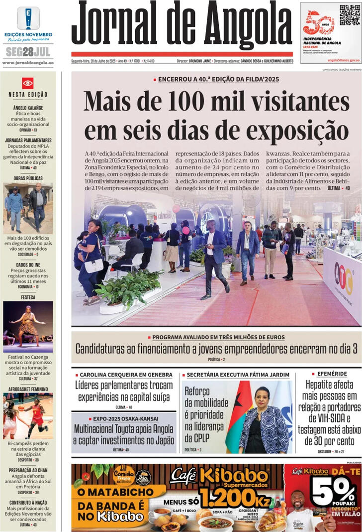 Capa Jornal de Angola - 2025-07-28