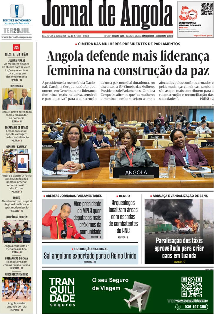 Capa Jornal de Angola - 2025-07-29