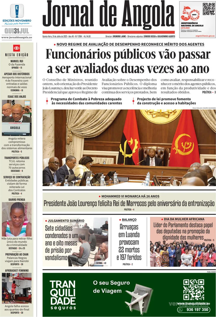 Capa Jornal de Angola - 2025-07-31