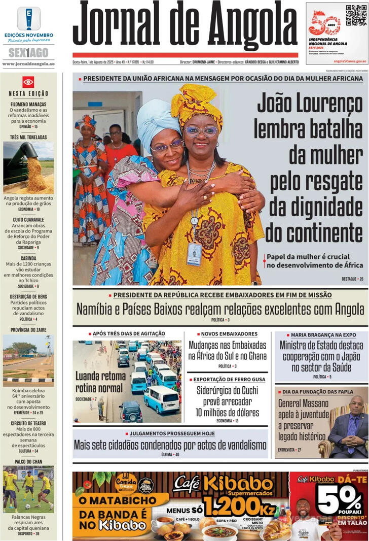 Capa Jornal de Angola - 2025-08-01