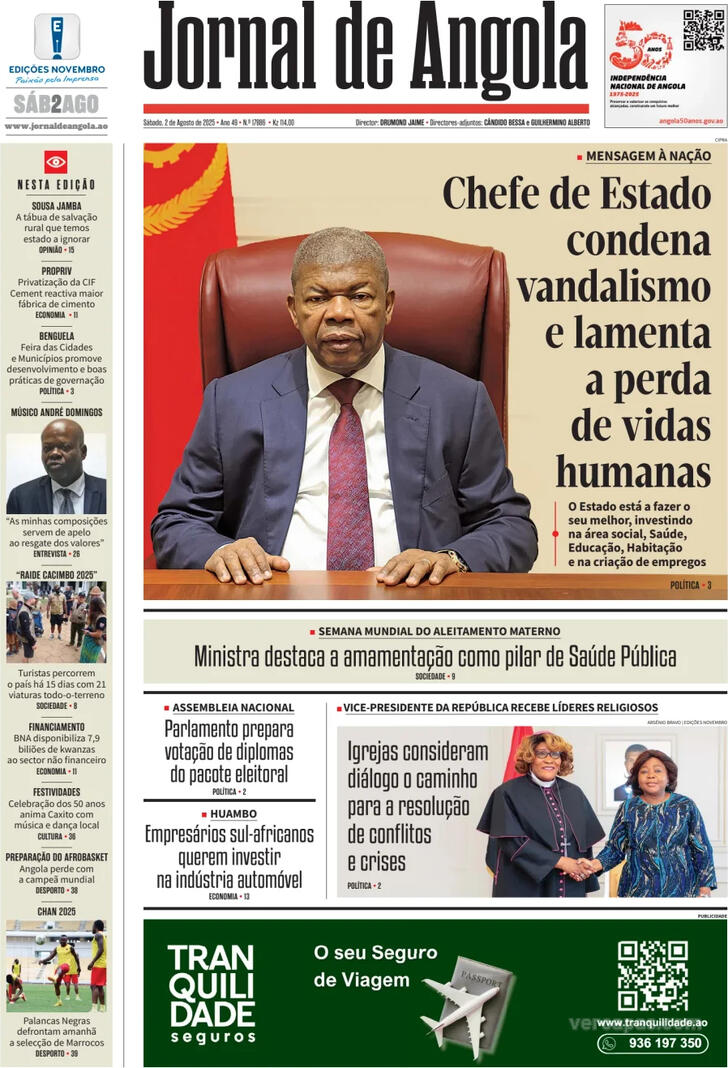 Capa Jornal de Angola - 2025-08-02