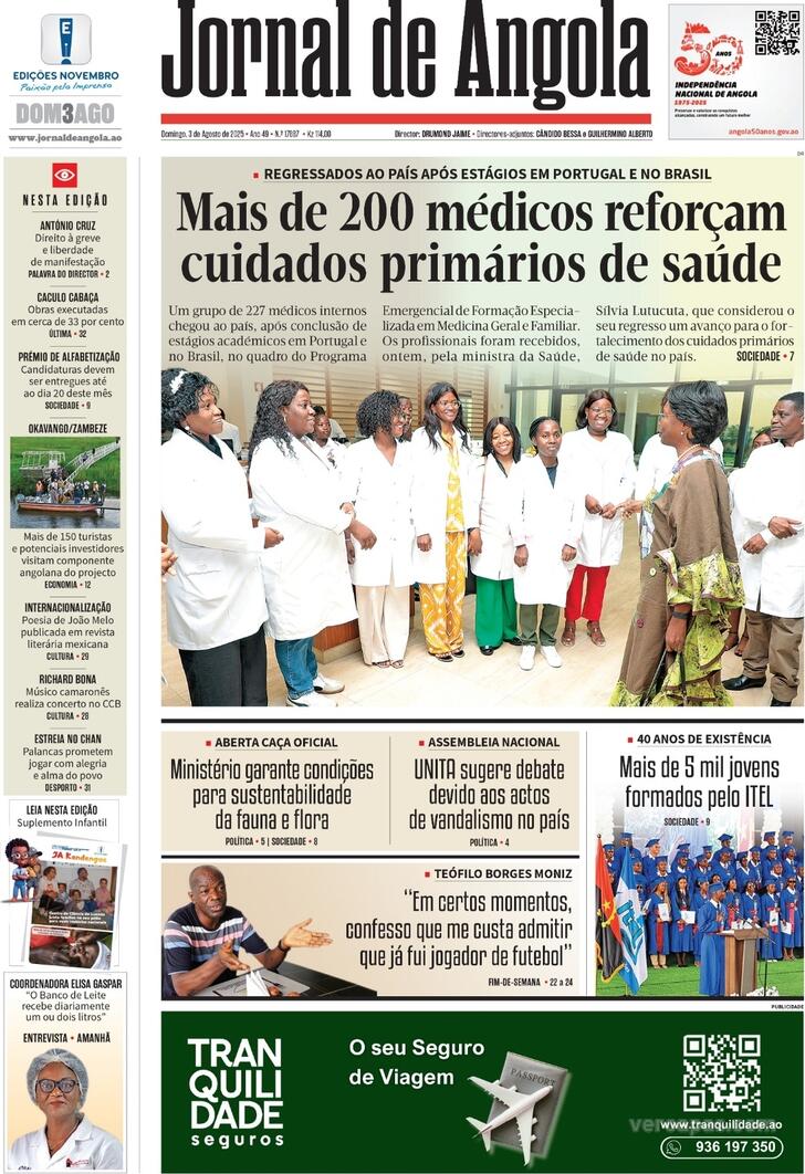 Capa Jornal de Angola - 2025-08-03