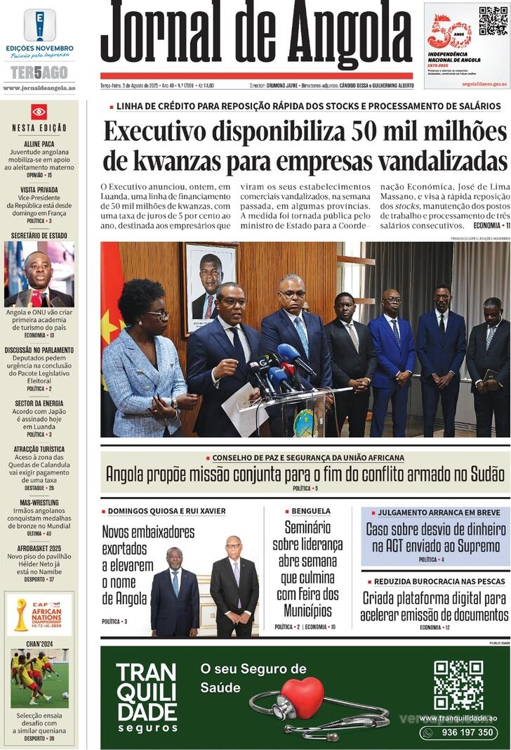 Capa Jornal de Angola - 2025-08-05