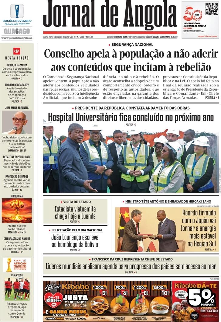 Capa Jornal de Angola - 2025-08-06