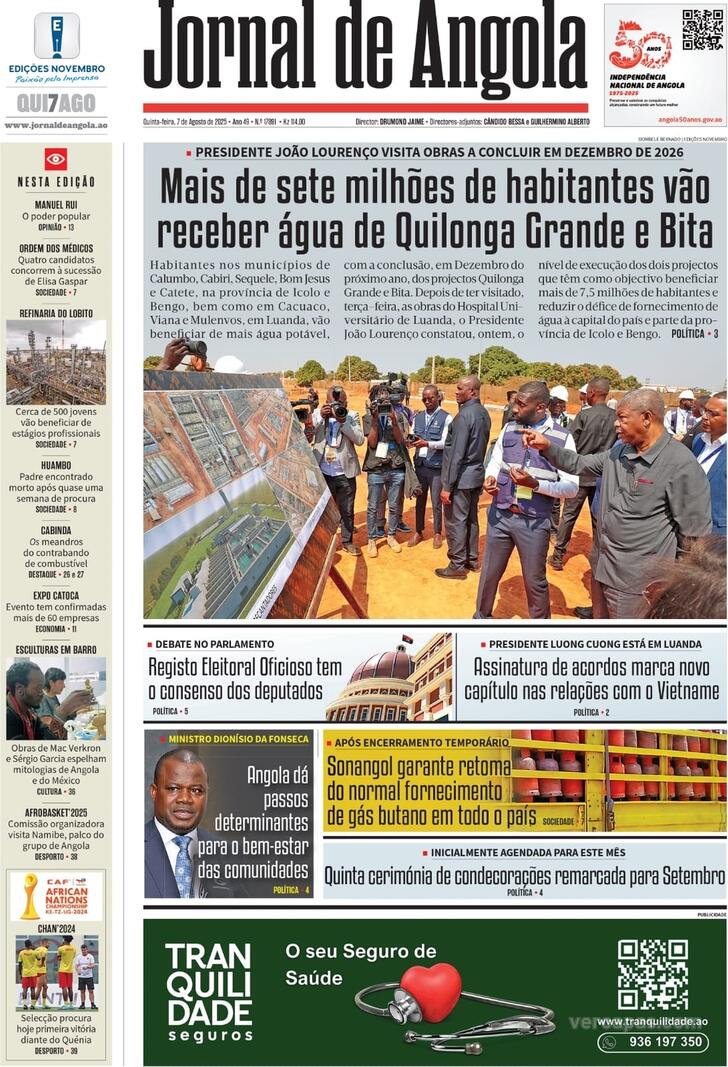 Capa Jornal de Angola - 2025-08-07