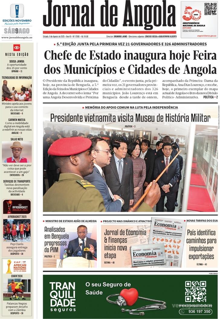 Capa Jornal de Angola - 2025-08-09
