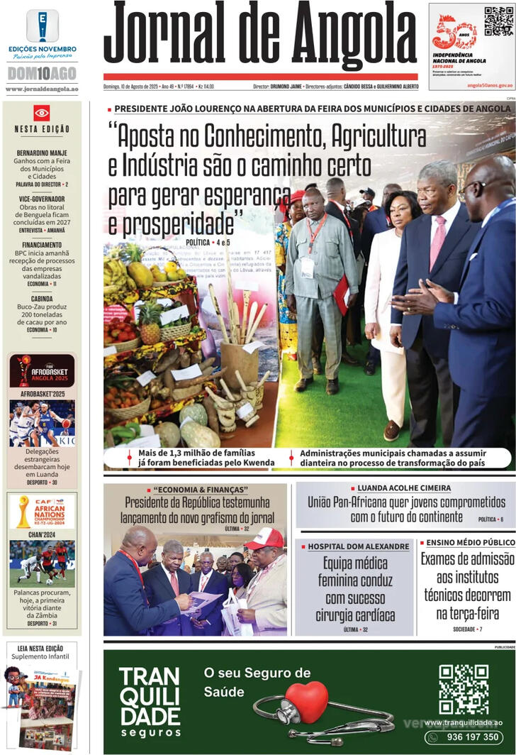 Capa Jornal de Angola - 2025-08-10
