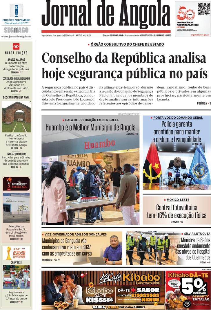 Capa Jornal de Angola - 2025-08-11