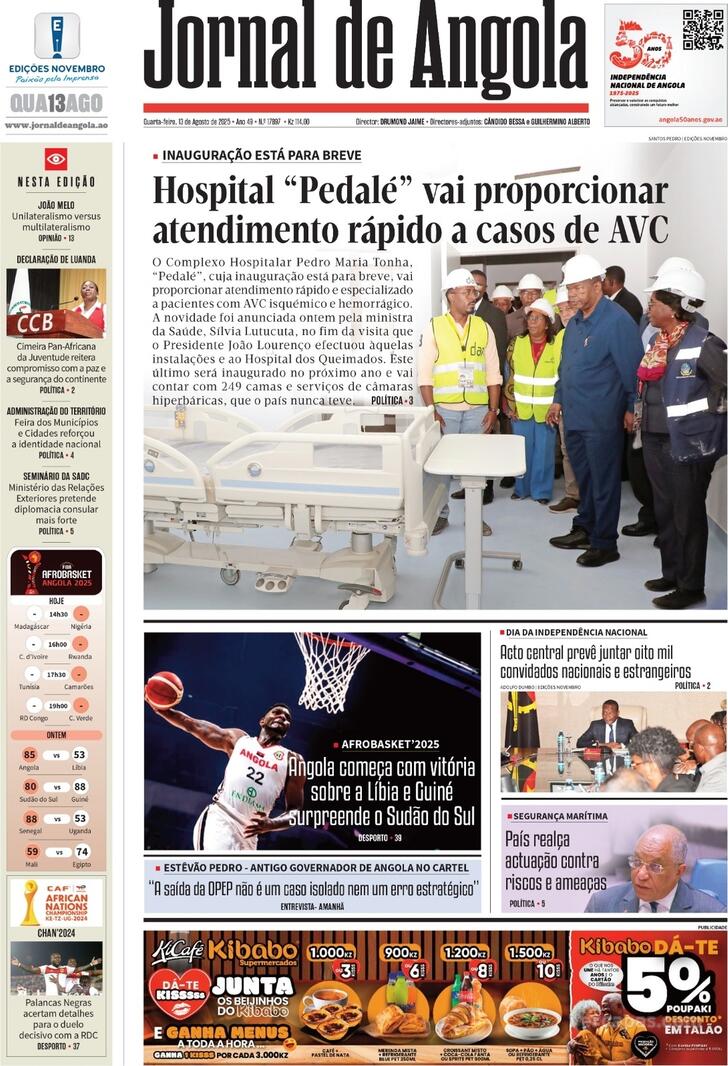 Capa Jornal de Angola - 2025-08-13